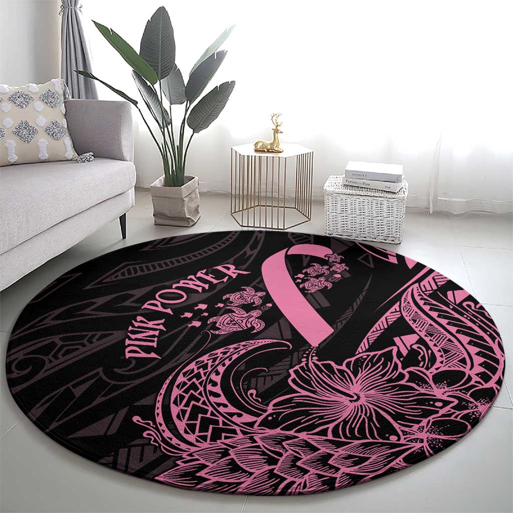 Polynesian Pink Power Round Carpet Breast Cancer Ribbon Turtle and Flowers LT7 - Polynesian Pride