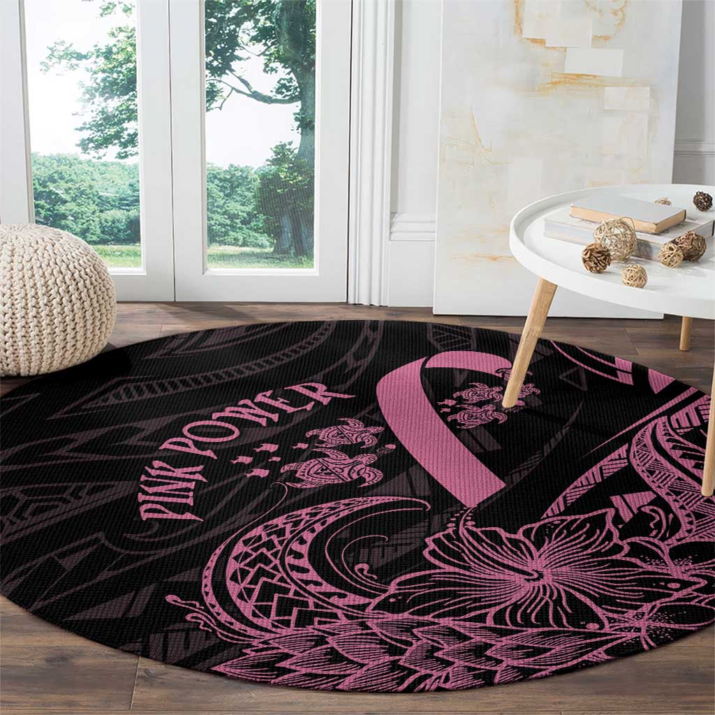 Polynesian Pink Power Round Carpet Breast Cancer Ribbon Turtle and Flowers LT7 - Polynesian Pride