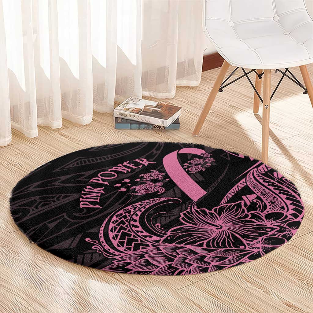 Polynesian Pink Power Round Carpet Breast Cancer Ribbon Turtle and Flowers LT7 - Polynesian Pride