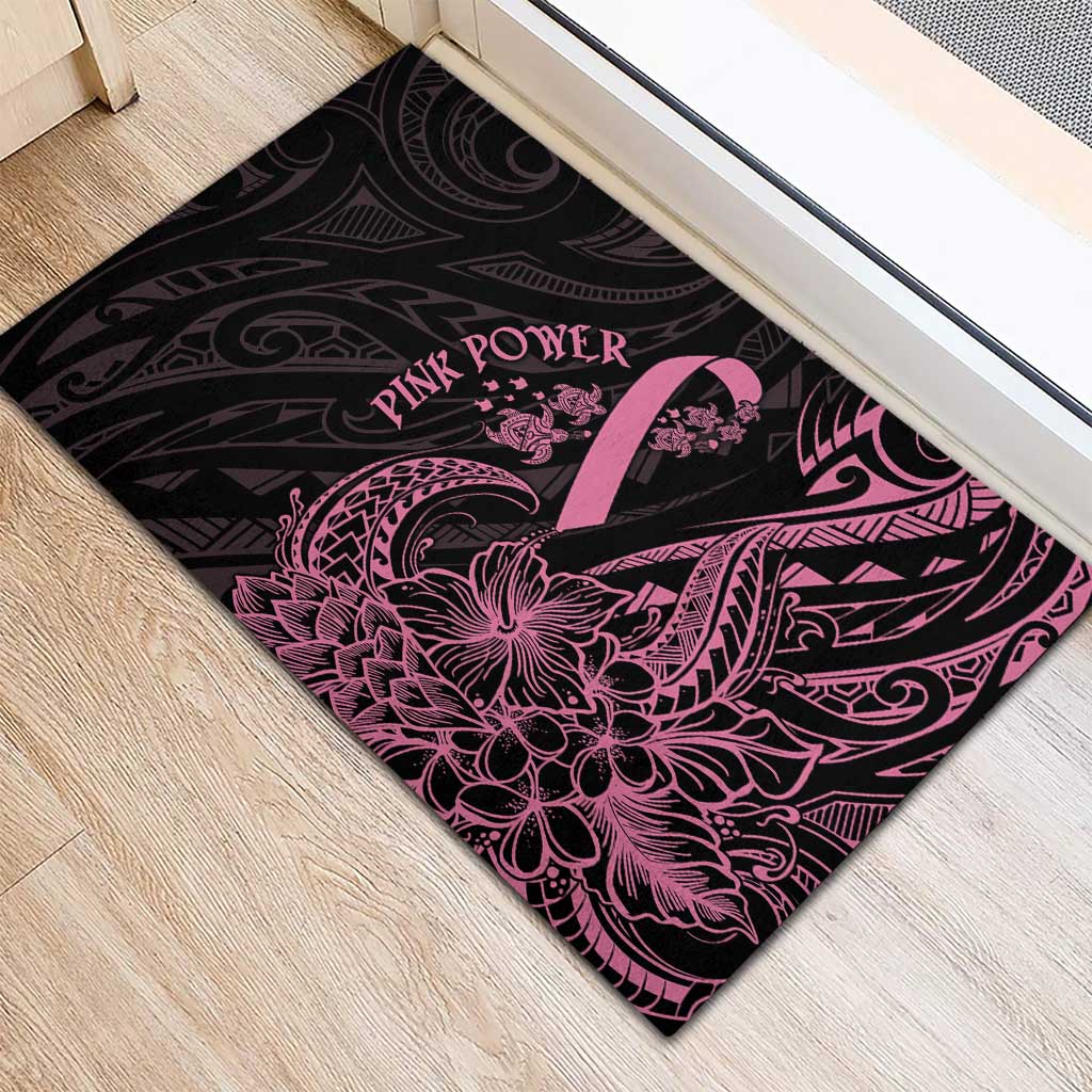 Polynesian Pink Power Rubber Doormat Breast Cancer Ribbon Turtle and Flowers LT7 - Polynesian Pride