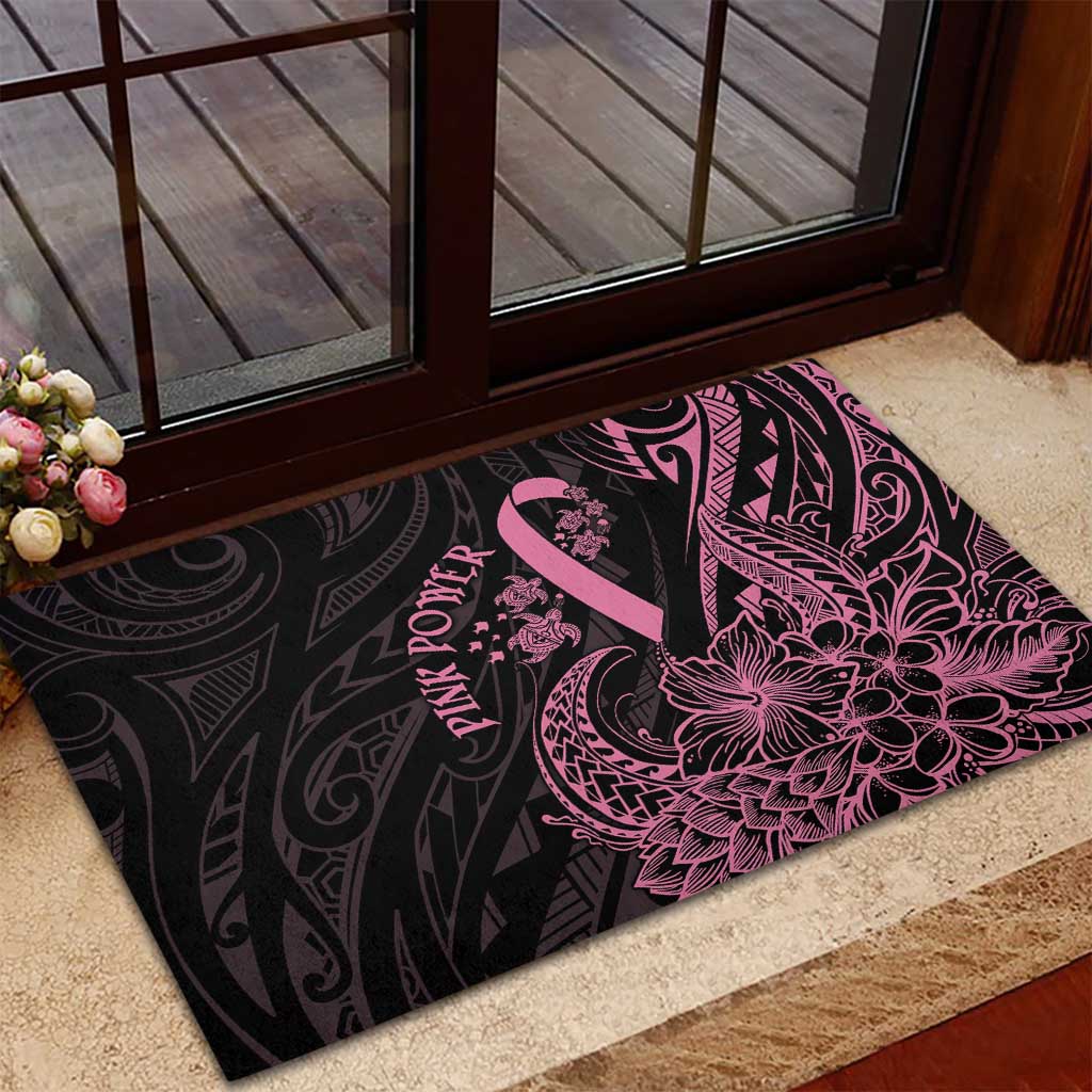 Polynesian Pink Power Rubber Doormat Breast Cancer Ribbon Turtle and Flowers LT7 - Polynesian Pride