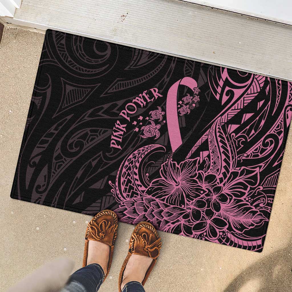 Polynesian Pink Power Rubber Doormat Breast Cancer Ribbon Turtle and Flowers LT7 - Polynesian Pride