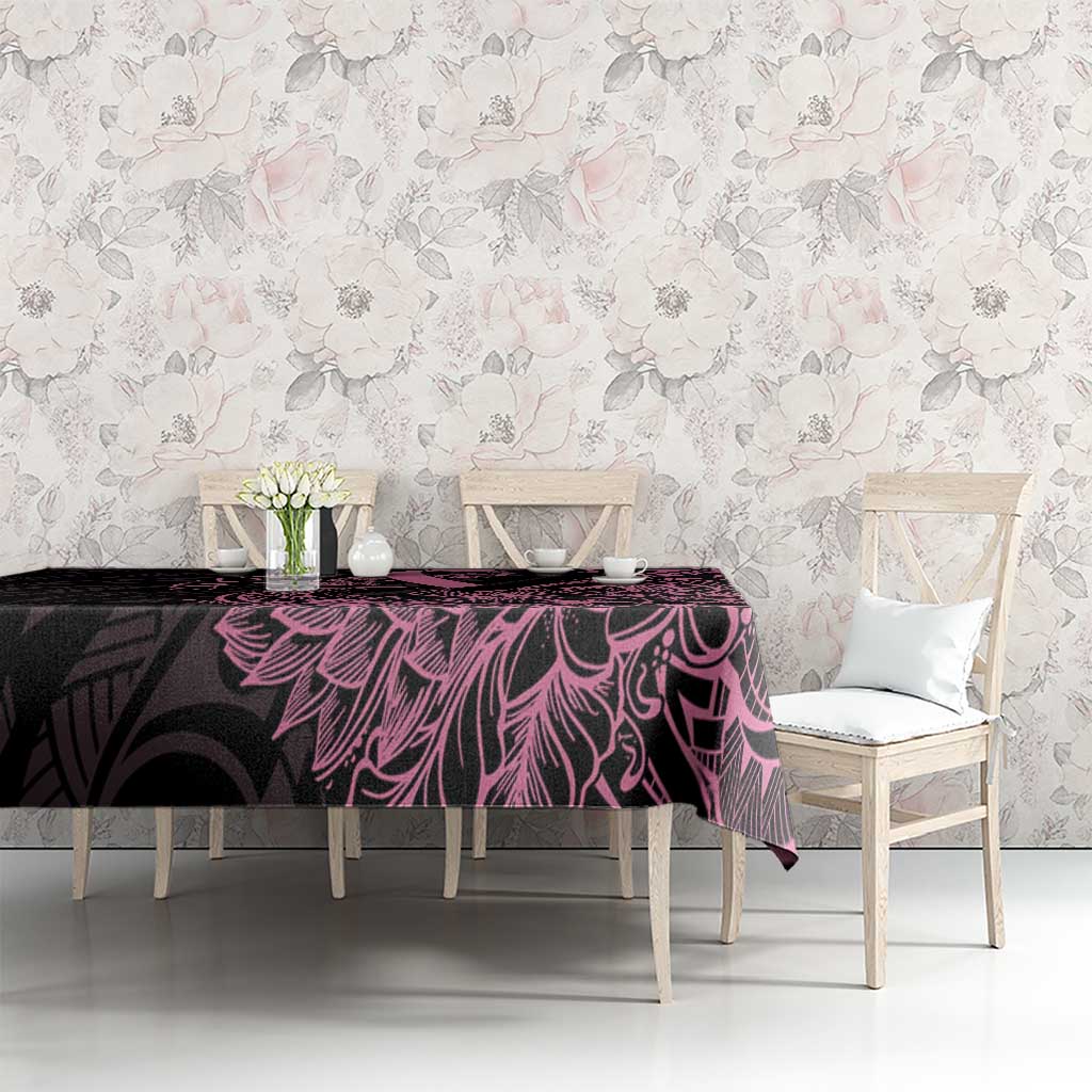 Polynesian Pink Power Tablecloth Breast Cancer Ribbon Turtle and Flowers