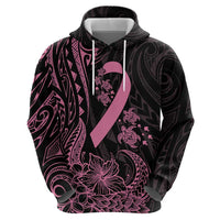 Polynesian Pink Power Zip Hoodie Breast Cancer Ribbon Turtle and Flowers