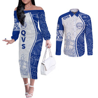 Personalised Queen Victoria School Couples Matching Off The Shoulder Long Sleeve Dress and Long Sleeve Button Shirts QVS Old Boys LT7 White - Polynesian Pride