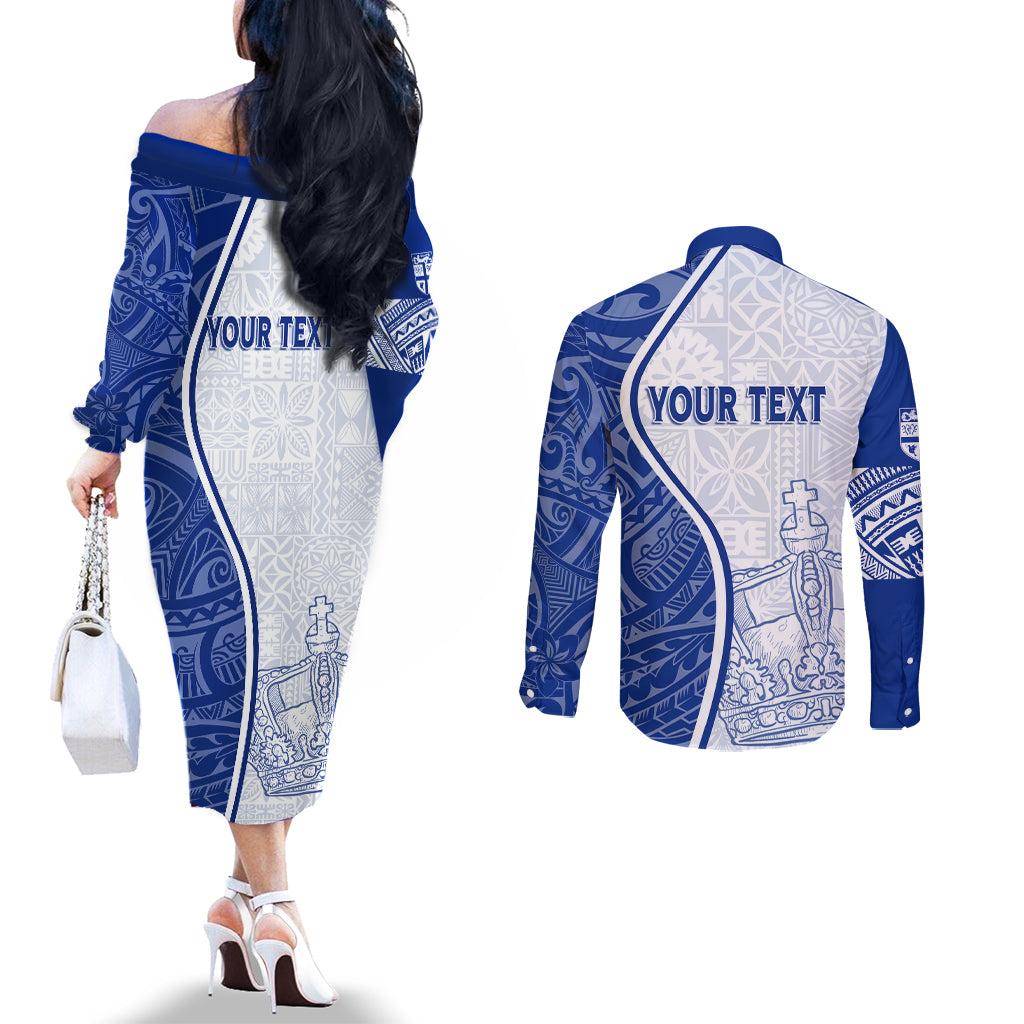 Personalised Queen Victoria School Couples Matching Off The Shoulder Long Sleeve Dress and Long Sleeve Button Shirts QVS Old Boys LT7 - Polynesian Pride