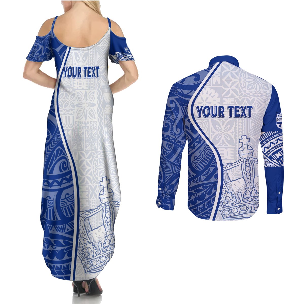 Personalised Queen Victoria School Couples Matching Summer Maxi Dress and Long Sleeve Button Shirts QVS Old Boys LT7 - Polynesian Pride
