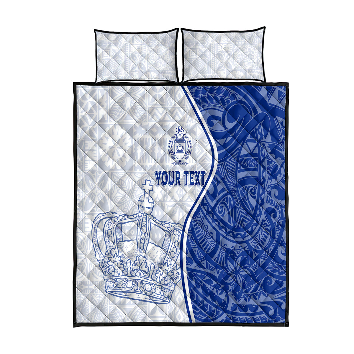 Personalised Queen Victoria School Quilt Bed Set QVS Old Boys LT7 White - Polynesian Pride