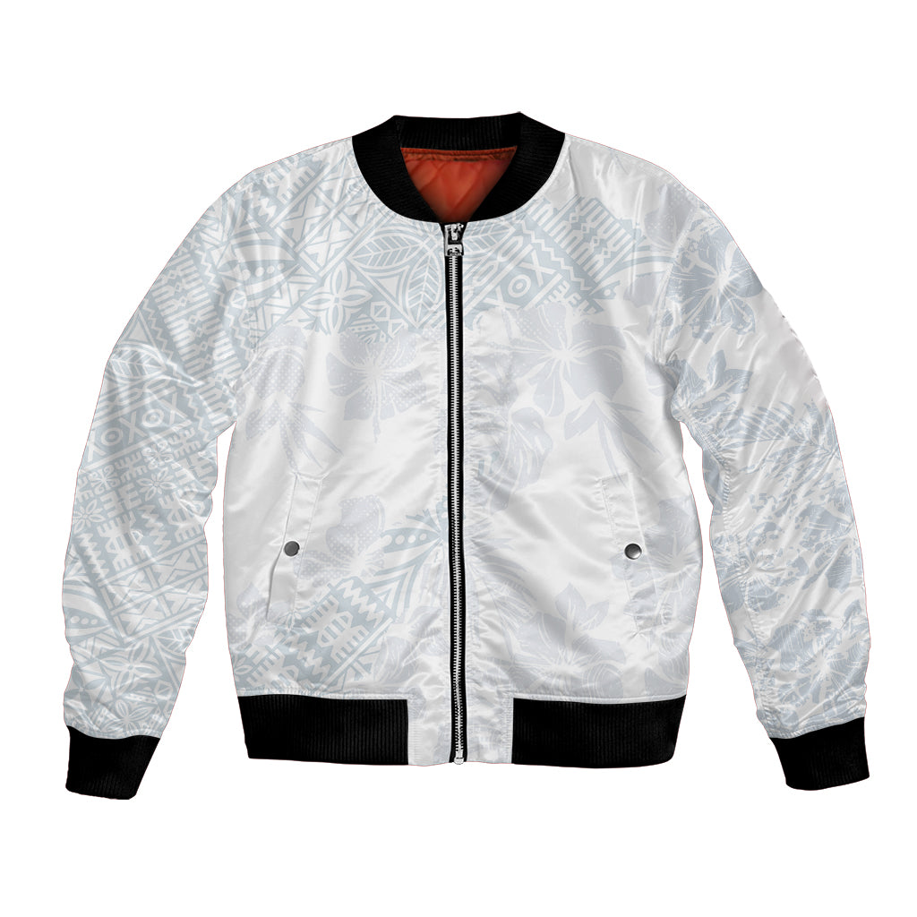 Samoa White Sunday Bomber Jacket Hibiscus Special LT7 Unisex White - Polynesian Pride