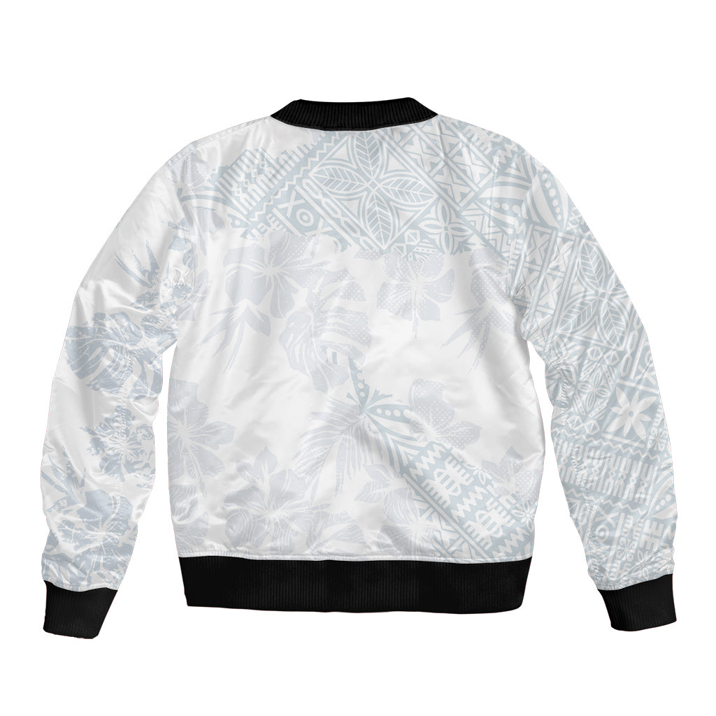 Samoa White Sunday Bomber Jacket Hibiscus Special LT7 - Polynesian Pride