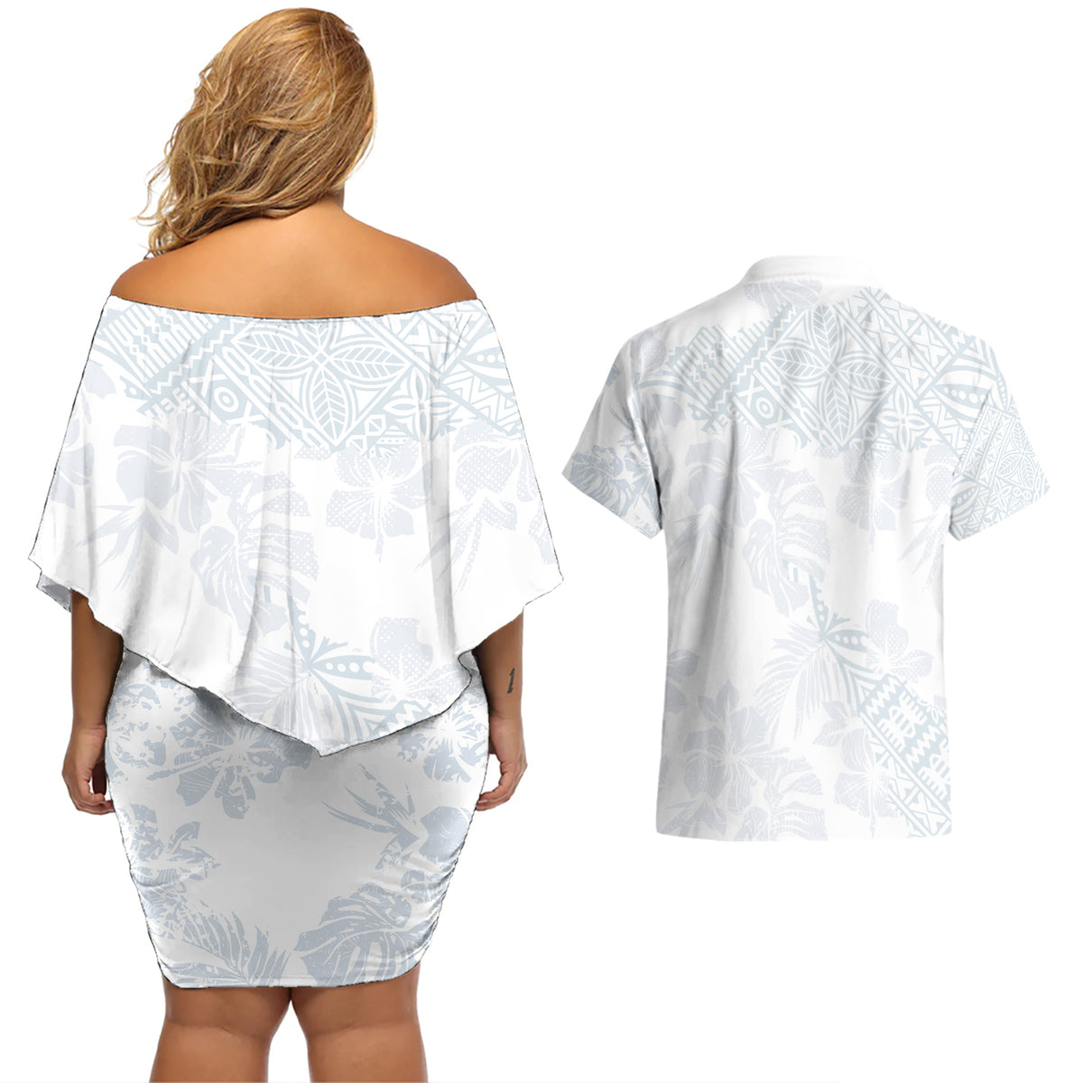 Samoa White Sunday Couples Matching Off Shoulder Short Dress and Hawaiian Shirt Hibiscus Special LT7 - Polynesian Pride
