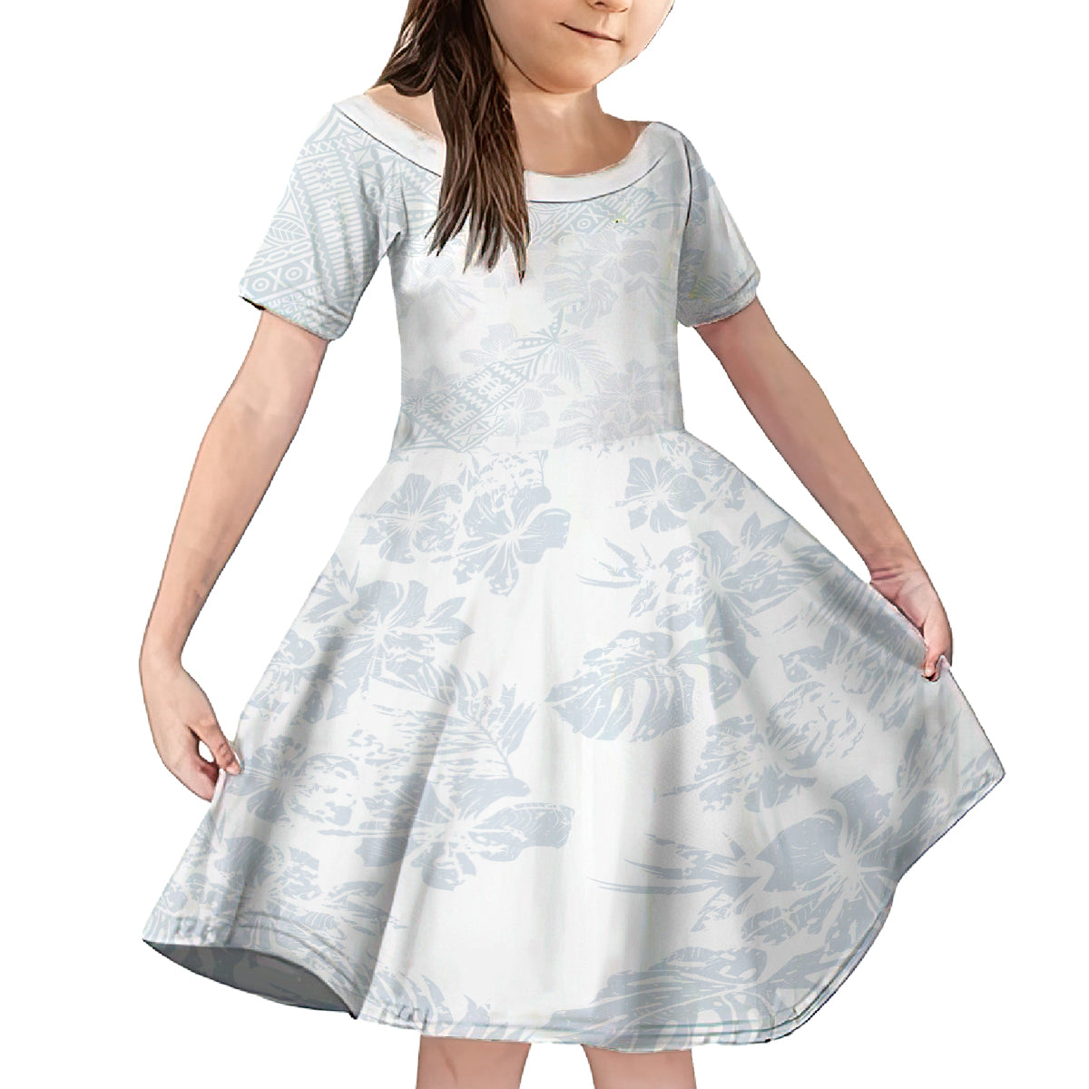 Samoa White Sunday Family Matching Long Sleeve Bodycon Dress and Hawaiian Shirt Hibiscus Special LT7 Daughter's Dress White - Polynesian Pride