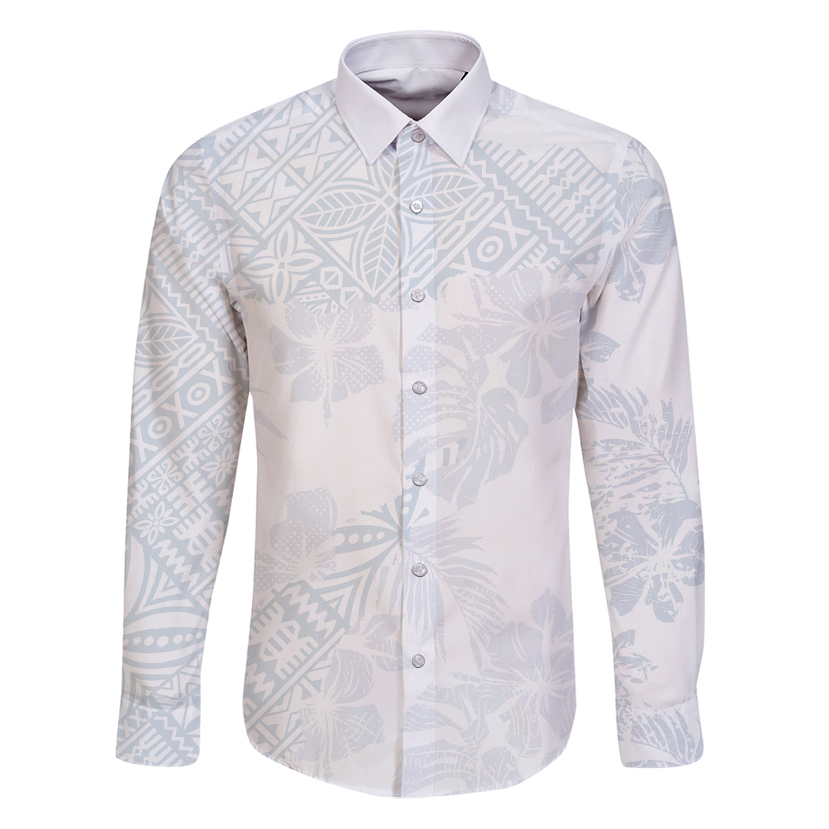 Samoa White Sunday Family Matching Puletasi Dress and Hawaiian Shirt Hibiscus Special LT7 Dad's Shirt - Long Sleeve White - Polynesian Pride