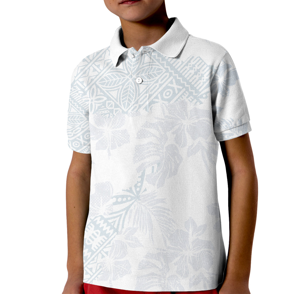 Samoa White Sunday Kid Polo Shirt Hibiscus Special LT7 Kid White - Polynesian Pride