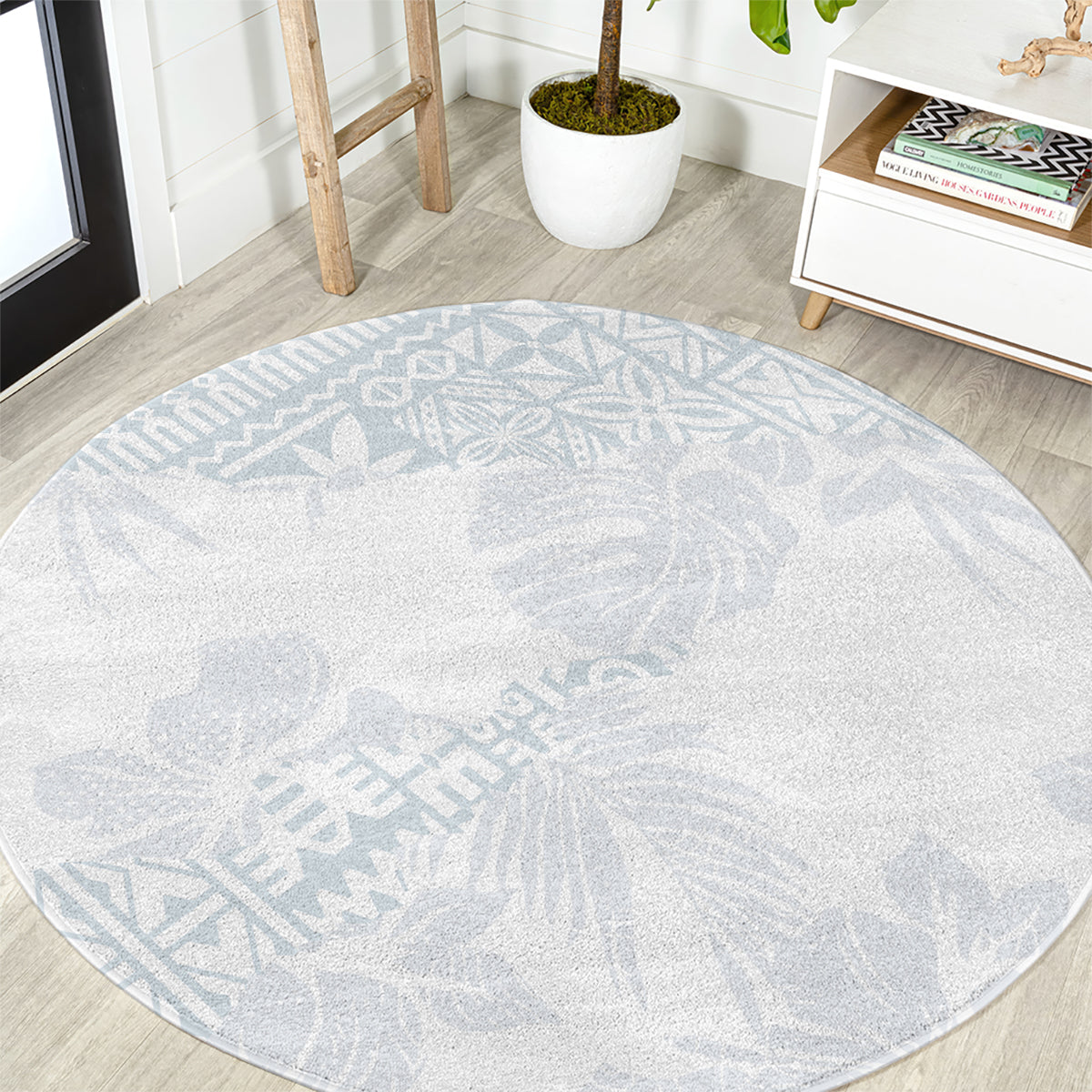 Samoa White Sunday Round Carpet Hibiscus Special LT7 White - Polynesian Pride