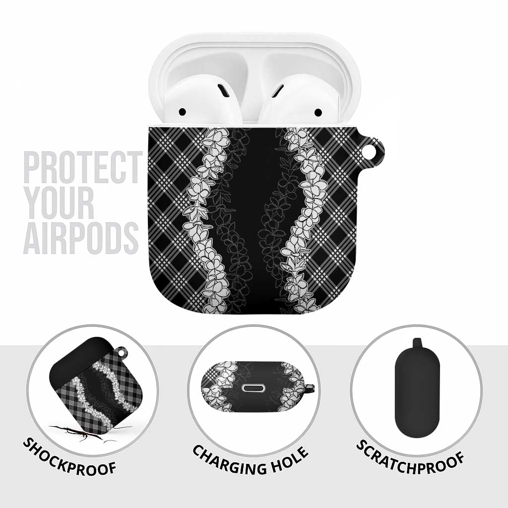 Hawaii Aloha Plumeria Lei Black Palaka AirPods Case - Polynesian Pride