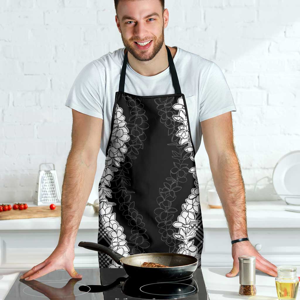 Hawaii Aloha Plumeria Lei Black Palaka Apron - Polynesian Pride