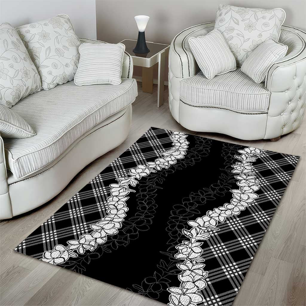 Hawaii Aloha Plumeria Lei Black Palaka Area Rug - Polynesian Pride