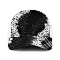 Hawaii Aloha Plumeria Lei Black Palaka Baseball Net Cap - Polynesian Pride