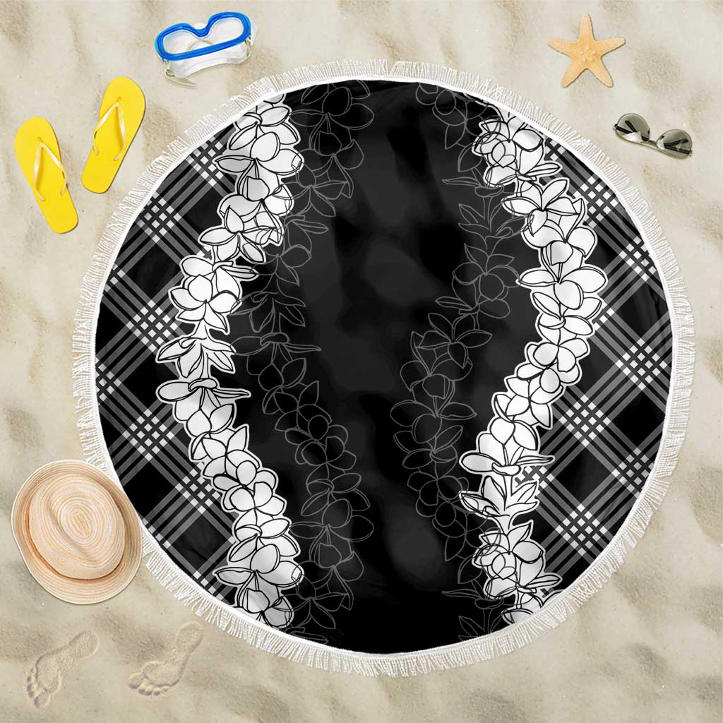 Hawaii Aloha Plumeria Lei Black Palaka Beach Blanket - Polynesian Pride