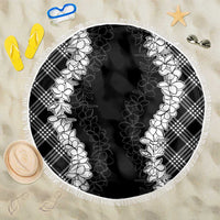 Hawaii Aloha Plumeria Lei Black Palaka Beach Blanket - Polynesian Pride