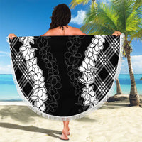 Hawaii Aloha Plumeria Lei Black Palaka Beach Blanket - Polynesian Pride