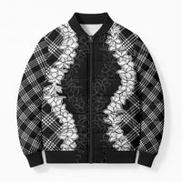 Hawaii Aloha Plumeria Lei Black Palaka Bomber Puffer Jacket - Polynesian Pride