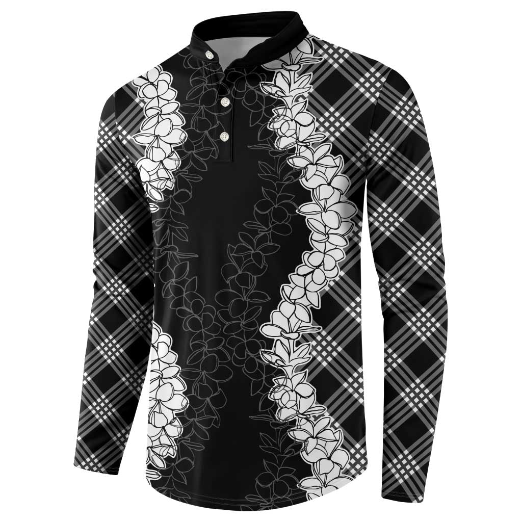 Hawaii Aloha Plumeria Lei Black Palaka Button Sweatshirt - Polynesian Pride
