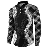 Hawaii Aloha Plumeria Lei Black Palaka Button Sweatshirt - Polynesian Pride