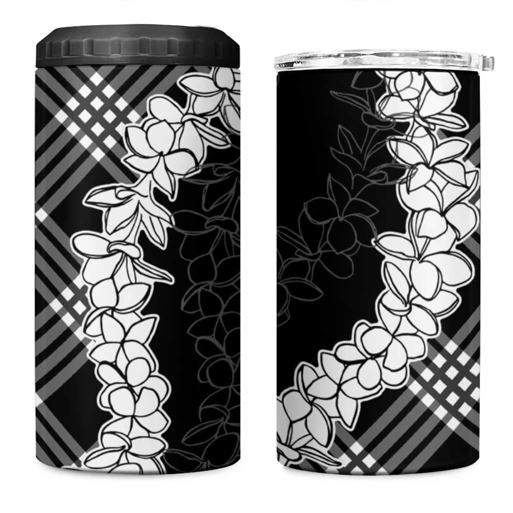 Hawaii Aloha Plumeria Lei Black Palaka 4 in 1 Can Cooler Tumbler - Polynesian Pride