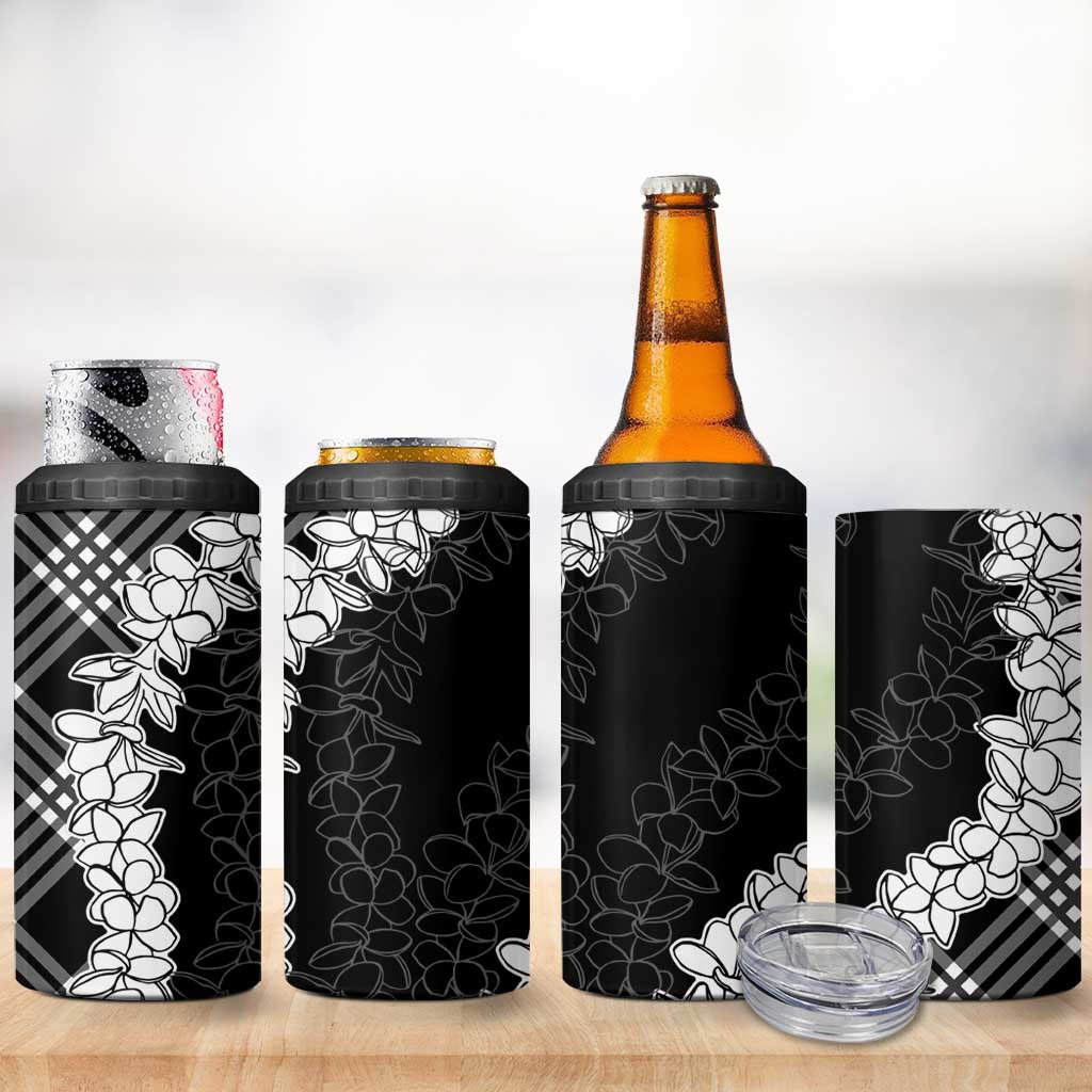Hawaii Aloha Plumeria Lei Black Palaka 4 in 1 Can Cooler Tumbler - Polynesian Pride