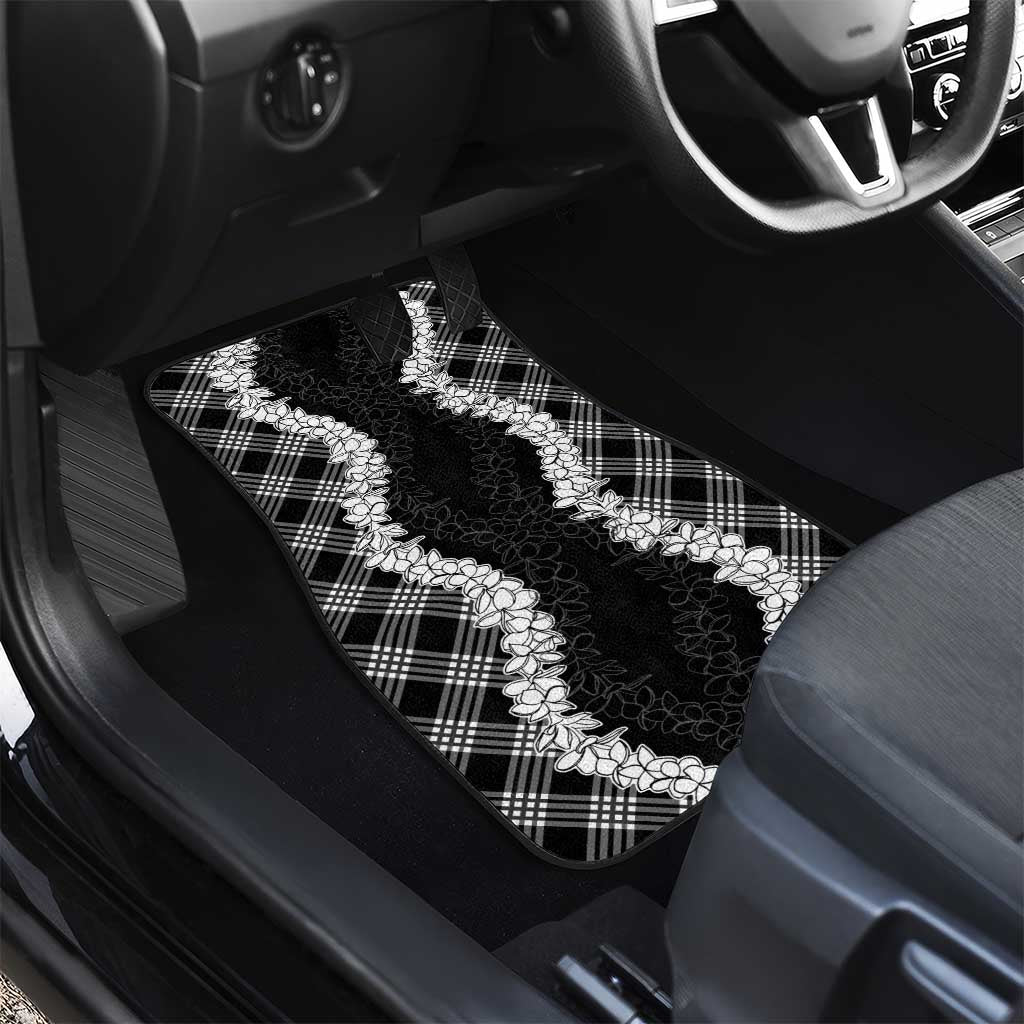 Hawaii Aloha Plumeria Lei Black Palaka Car Mats - Polynesian Pride