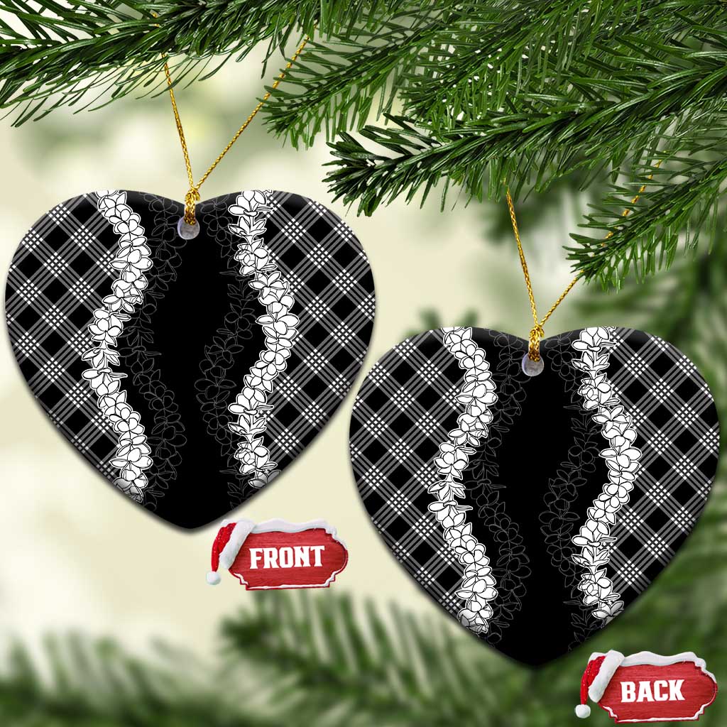 Hawaii Aloha Plumeria Lei Black Palaka Ceramic Ornament - Polynesian Pride