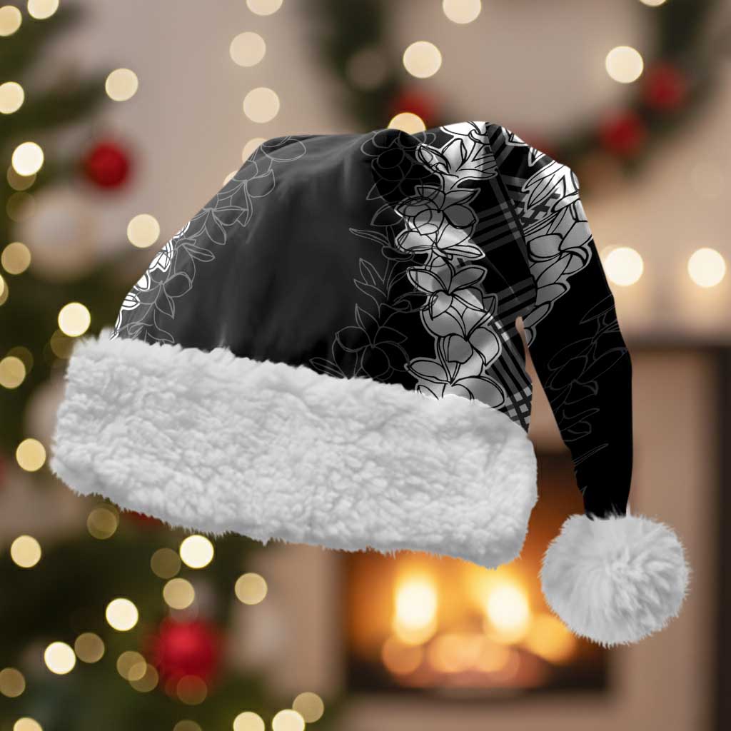 Hawaii Aloha Plumeria Lei Black Palaka Christmas Santa Hat - Polynesian Pride