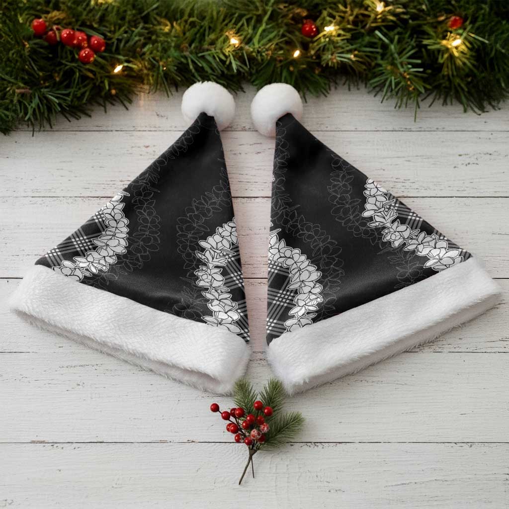 Hawaii Aloha Plumeria Lei Black Palaka Christmas Santa Hat - Polynesian Pride