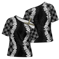 Hawaii Aloha Plumeria Lei Black Palaka Cross Shoulder Shirt - Polynesian Pride