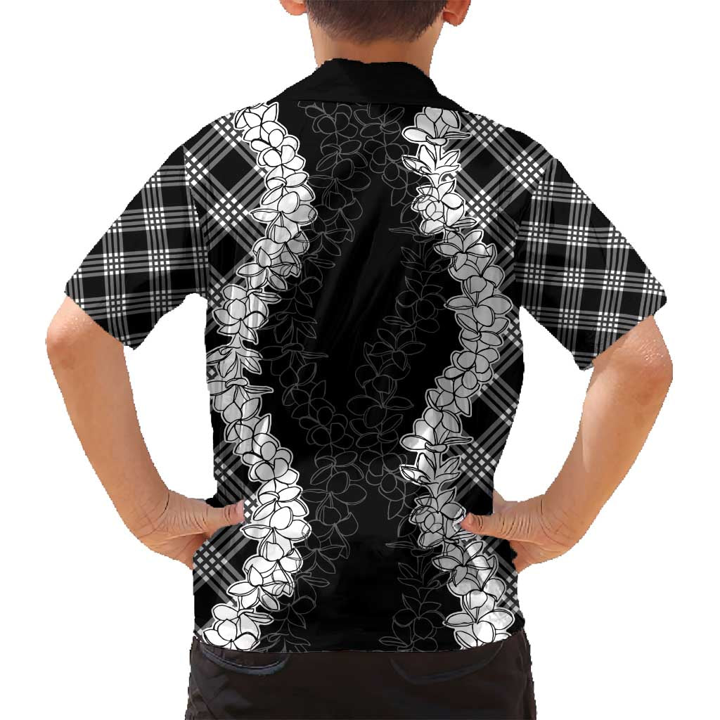 Hawaii Aloha Plumeria Lei Black Palaka Family Matching Puletasi and Hawaiian Shirt - Polynesian Pride
