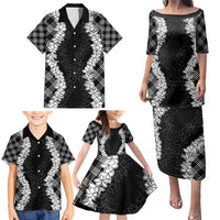 Hawaii Aloha Plumeria Lei Black Palaka Family Matching Puletasi and Hawaiian Shirt - Polynesian Pride