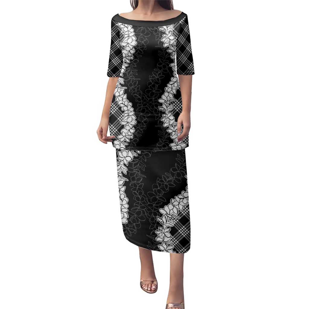 Hawaii Aloha Plumeria Lei Black Palaka Family Matching Puletasi and Hawaiian Shirt - Polynesian Pride