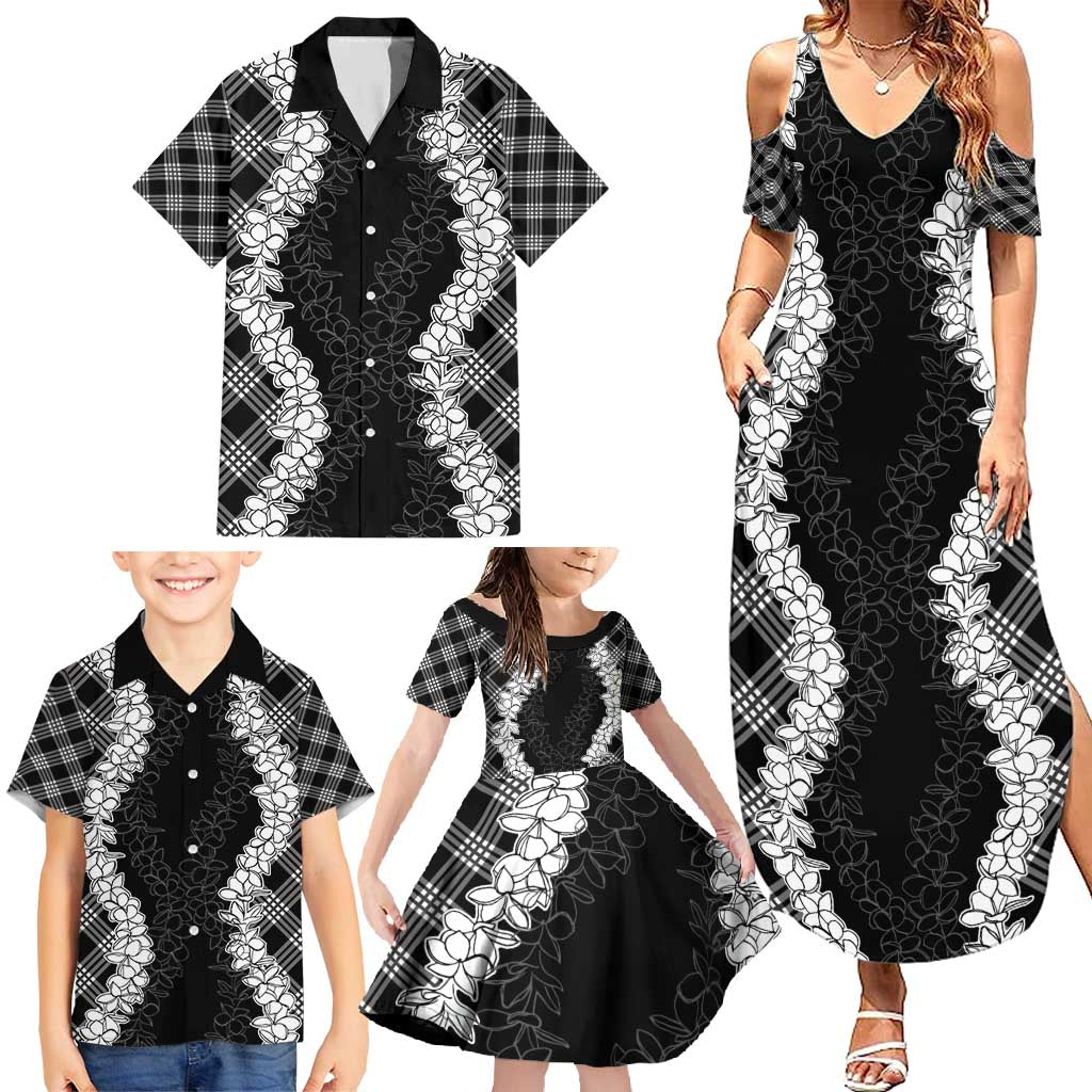 Hawaii Aloha Plumeria Lei Black Palaka Family Matching Summer Maxi Dress and Hawaiian Shirt - Polynesian Pride
