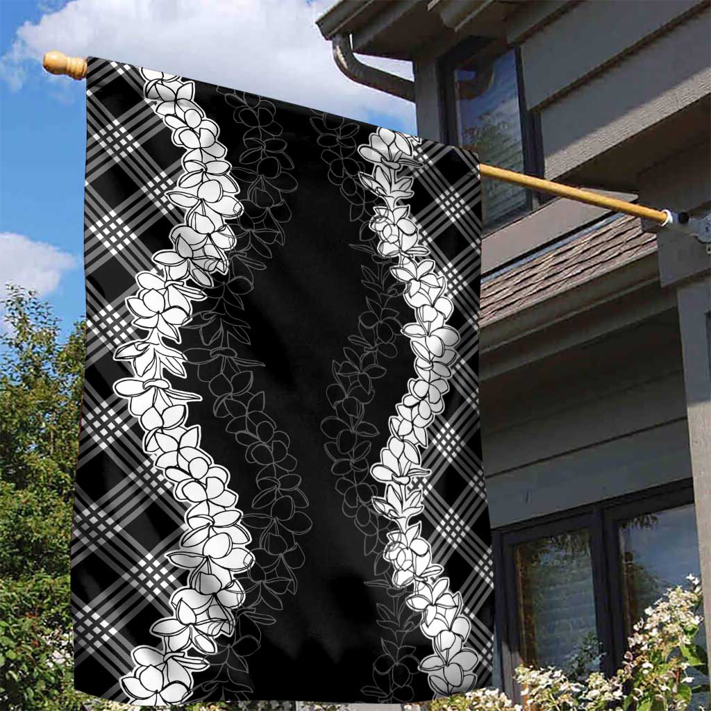 Hawaii Aloha Plumeria Lei Black Palaka Garden Flag - Polynesian Pride