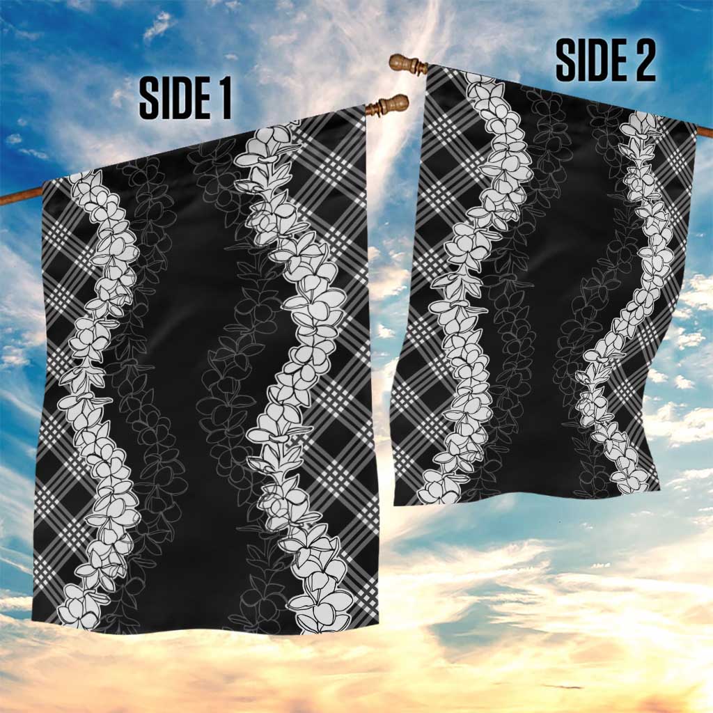 Hawaii Aloha Plumeria Lei Black Palaka Garden Flag - Polynesian Pride