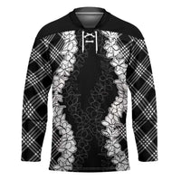 Hawaii Aloha Plumeria Lei Black Palaka Hockey Jersey - Polynesian Pride