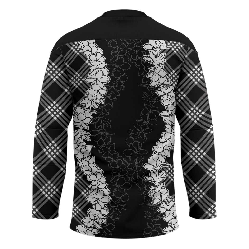 Hawaii Aloha Plumeria Lei Black Palaka Hockey Jersey - Polynesian Pride