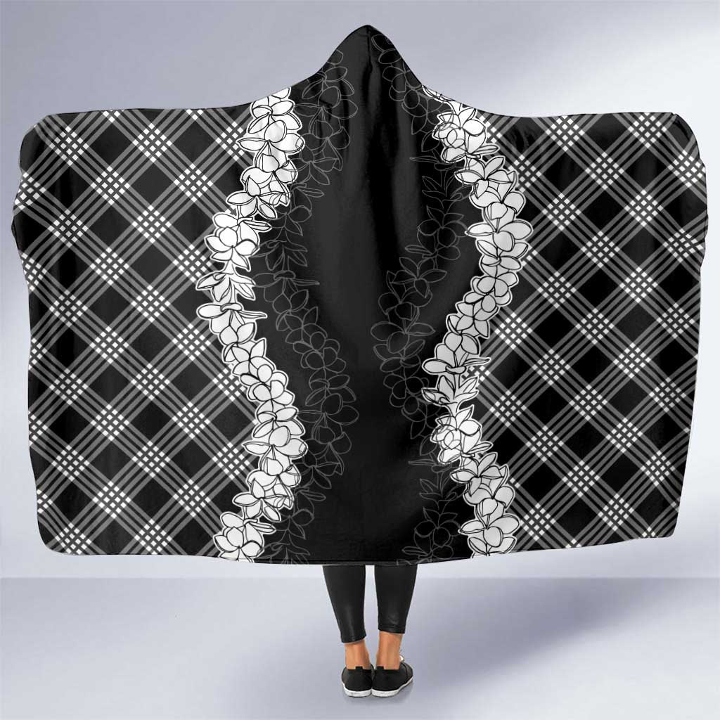 Hawaii Aloha Plumeria Lei Black Palaka Hooded Blanket - Polynesian Pride