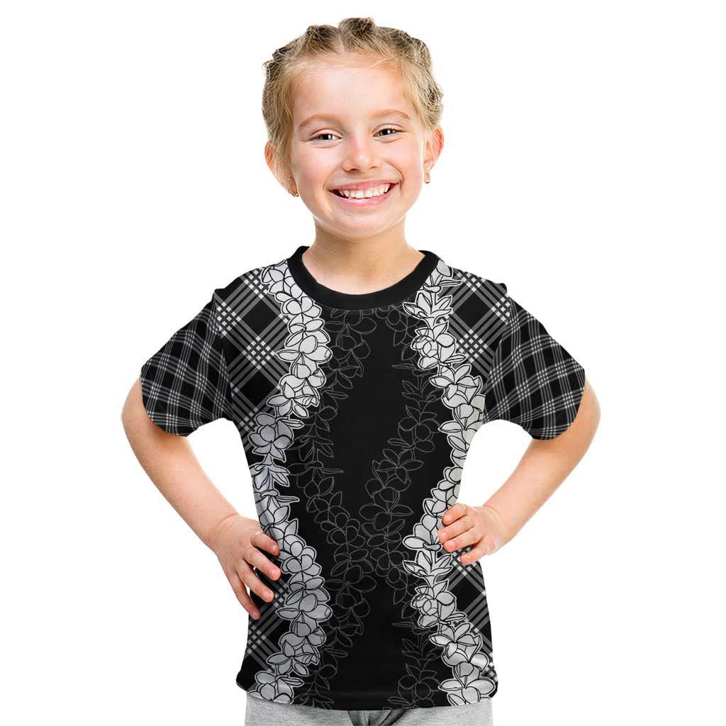 Hawaii Aloha Plumeria Lei Black Palaka Kid T Shirt - Polynesian Pride