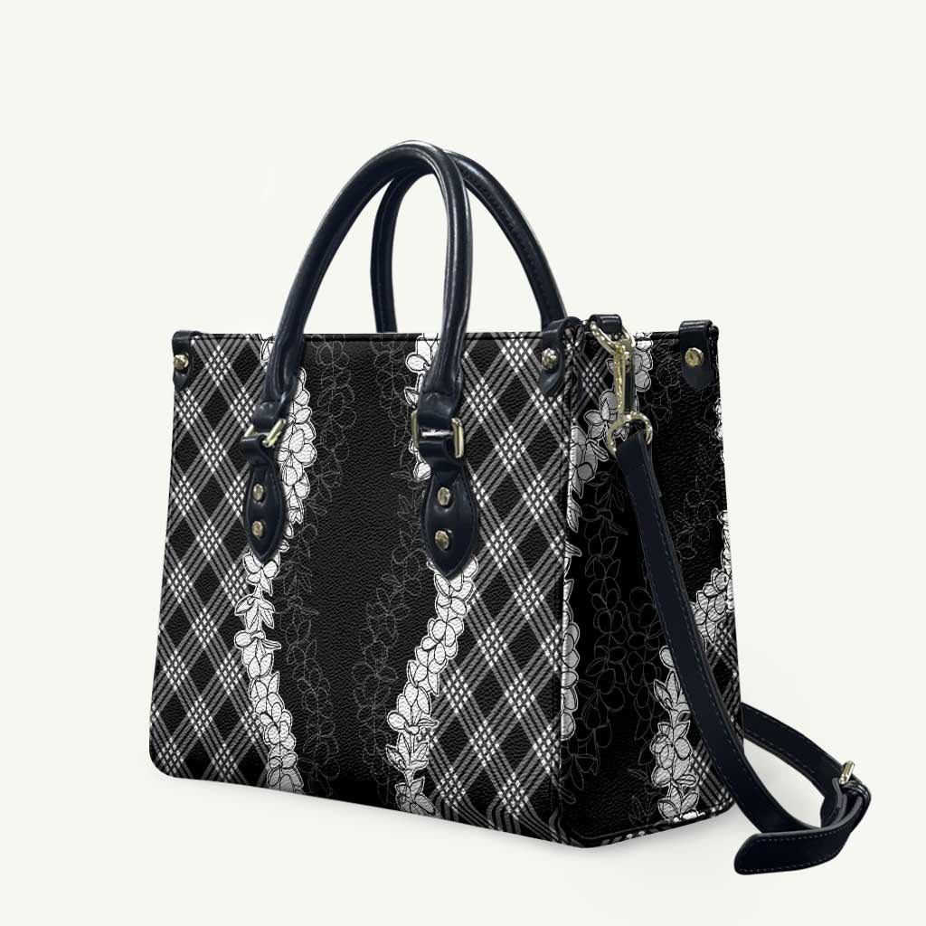 Hawaii Aloha Plumeria Lei Black Palaka Leather Bag - Polynesian Pride