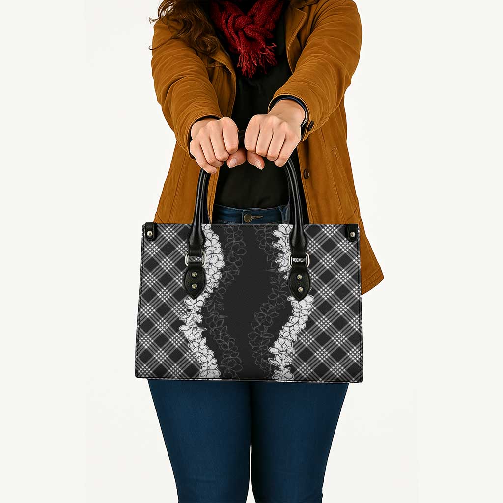 Hawaii Aloha Plumeria Lei Black Palaka Leather Bag - Polynesian Pride