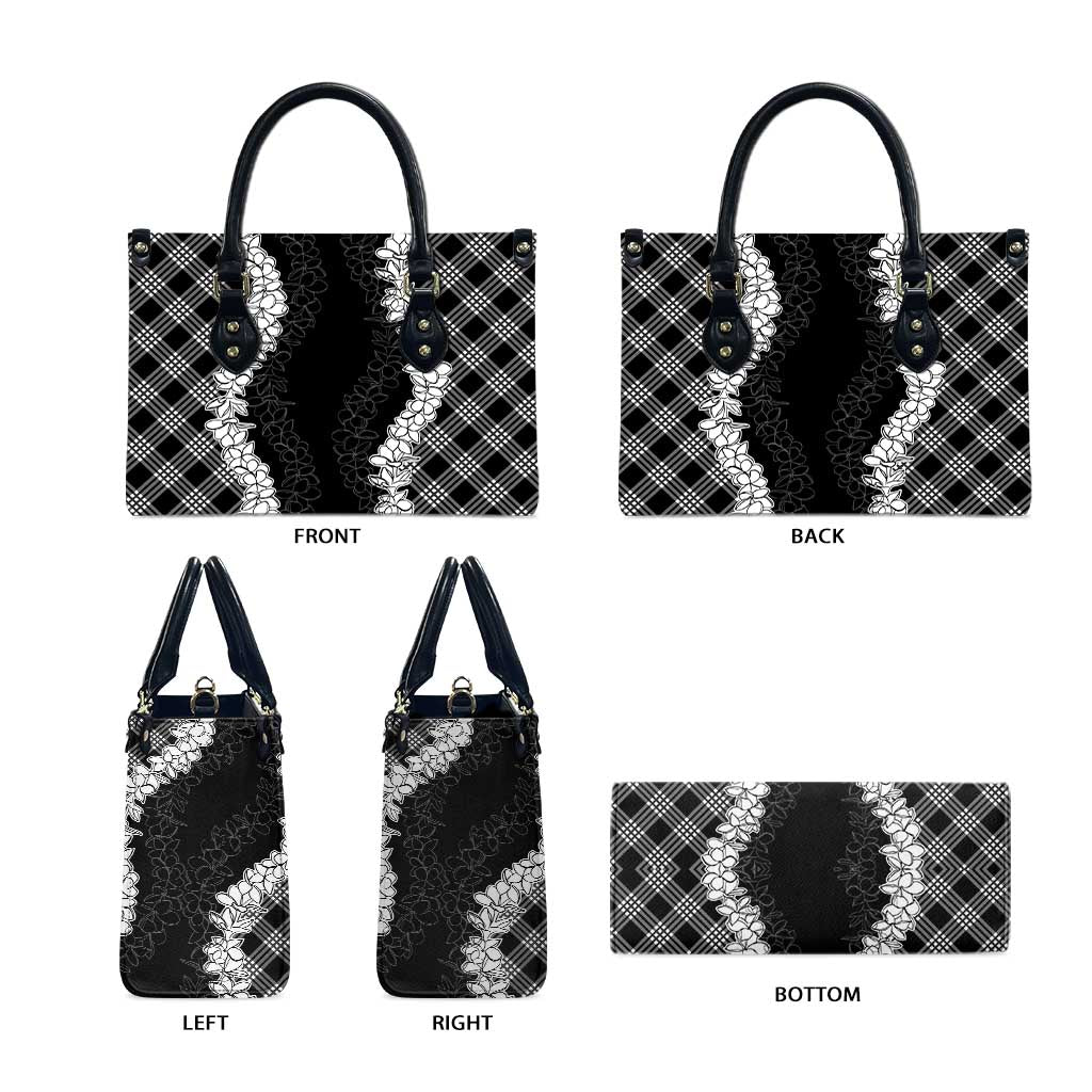 Hawaii Aloha Plumeria Lei Black Palaka Leather Bag - Polynesian Pride