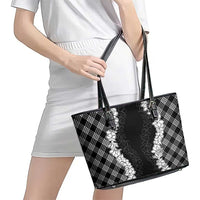 Hawaii Aloha Plumeria Lei Black Palaka Leather Tote Bag - Polynesian Pride